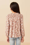 Girls Floral Smocked Yoke Long Sleeve Top Back