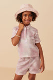 GY7909 Mauve Girls Gauze Textured Button Up Polo Shirt Front