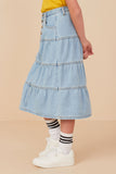 Girls Button Fly Tiered Denim Maxi Skirt Side