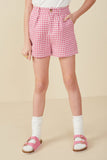 GY7941 Pink Girls Pleat Detailed Textured Checkered Shorts Front