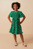 Girls Ditsy Hearts Short Sleeve Tiered Dress Full Body