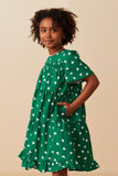 Girls Ditsy Hearts Short Sleeve Tiered Dress Side