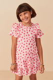 Girls Heart Print Ruffle Shoulder Short Sleeve Top Front