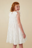 GY7990 Off White Girls Textured Floral Button Tiered Dress Back