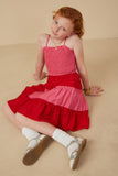 GY7991 Pink Girls Color Block Ruffle Detailed Smocked Tank Dress Front