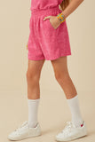 GY8005 Pink Girls Textured Velvet Look Terry Short Side