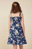 GY8038 Navy Girls Romantic Floral Smocked Bodice Tank Dress Back