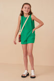 GY8055 Green Girls Cargo Pocket Knit Tank Romper Full Body