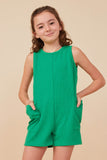 GY8055 Green Girls Cargo Pocket Knit Tank Romper Front