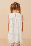 GY8069 OFF WHITE Girls Floral Embroidered Mesh Midi Dress Back