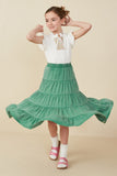 GY8073 Green Girls Two Tone Washed Tiered Skirt Full Body