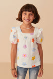 GY8116 Ivory Girls Floral Gauze Textured Square Neck Top Front