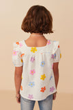 GY8116 Ivory Girls Floral Gauze Textured Square Neck Top Back