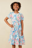 Tropical Floral Short Sleeve Tiered Dress