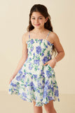 GY8148 Blue Girls Romantic Floral Smocked Tank Dress Front