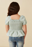 GY8149 MINT Girls Ruffle Detail Smocked Floral Embroidered Top Back