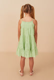 GY8165 Mint Girls Floral Crochet Lace Tiered Tank Dress Back