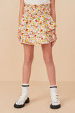 GY8176 Off White Girls Floral Textured Smocked Waist Layered Skirt Front