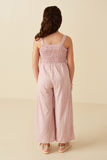 GY8186 Blush Girls Smocked Strappy Marled Knit Jumpsuit Back