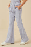 GY8208 Blue Girls Rib Knit Marled Wide leg Pants Side