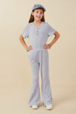 GY8208 Blue Girls Rib Knit Marled Wide leg Pants Full Body