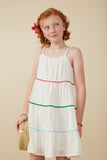 GY8212 Off White Girls Zig Zag Colored Lace Trim Tank Dress Front