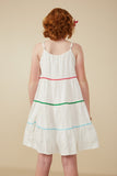 GY8212 Off White Girls Zig Zag Colored Lace Trim Tank Dress Back