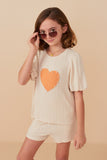 GY8257 Ivory Girls Ribbed Knit Pearl Detailed Heart Patch Top Pose