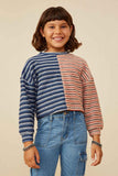 Fabric Blocked Striped Terry Knit Top