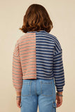 GY8294 Navy Girls Fabric Blocked Striped Terry Knit Top Back