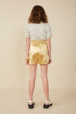 GY8308 Gold Girls Smocked Elastic Waist Metallic Shorts Back