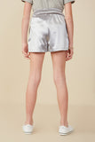 GY8308 Silver Girls Smocked Elastic Waist Metallic Shorts Side