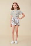 GY8308 Silver Girls Smocked Elastic Waist Metallic Shorts Back