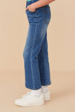 GY8311 Mid Denim Girls Elastic Waist Straight Leg Denim Jeans Side