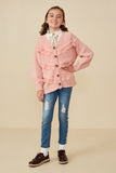 GY8343 PINK Girls Lace Frilled Buttoned Sweater Cardigan Pose