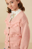 GY8343 PINK Girls Lace Frilled Buttoned Sweater Cardigan Side