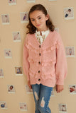 GY8343 PINK Girls Lace Frilled Buttoned Sweater Cardigan Front 2