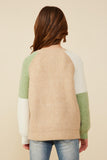 GY8347 Taupe Mix Girls Asymmetric Color Block Pullover Sweater Back