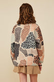 GY8348 Taupe Girls Fuzzy Textured Abstract Leopard Sweater Back