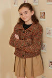 GY8349 Brown Mix Girls Multicolor Yarn Collared Button Sweater Cardigan Pose