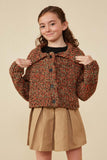 GY8349 Brown Mix Girls Multicolor Yarn Collared Button Sweater Cardigan Front