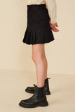 GY8405 BLACK Girls Pleated  Hem Denim Skirt Side