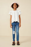 GY8411 Off White Girls Crochet Floral Detailed Ruffle Sleeve Top