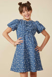 GY8422 DenimGirls Triple Bow Detail Eyelet Floral Dress Front