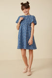 GY8422  DenimGirls Triple Bow Detail Eyelet Floral Dress Full Body