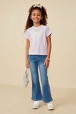 GY8434 Lavender Girls Pearl Ribbon Patch Knit T Shirt