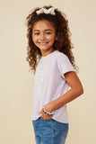 GY8434 Lavender Girls Pearl Ribbon Patch Knit T Shirt