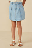 Box Pleated Washed Denim Skirt