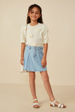 GY8451 Denim Girls Box Pleated Washed Denim Skirt