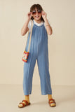 GY8462 Denim Girls Washed Gauze Textured Fringed Jumpsuit Full Body